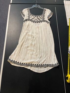Cream Embroidered Circle Skirt with Black Trim